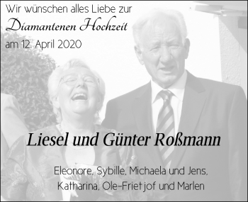 Hochzeitsanzeige von Liesel Roßmann von NWZ