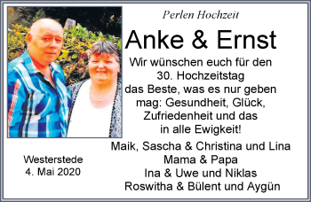 Hochzeitsanzeige von Anke  von NWZ