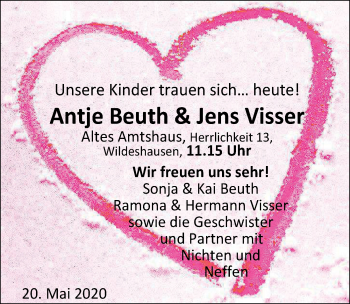 Hochzeitsanzeige von Antje Beuth von NWZ