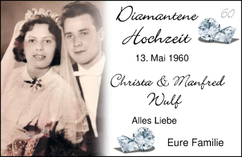 Hochzeitsanzeige von Christa Wulf von NWZ