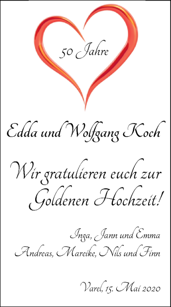 Hochzeitsanzeige von Edda Koch von NWZ