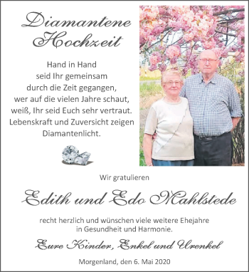 Hochzeitsanzeige von Edith Mahlstede von NWZ
