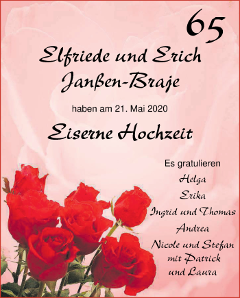 Hochzeitsanzeige von Elfriede Janßen-Braje von NWZ