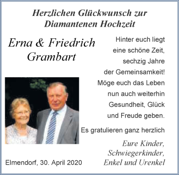 Hochzeitsanzeige von Erna Grambart von NWZ