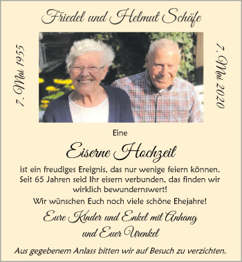Hochzeitsanzeige von Friedel Schäfe von NWZ