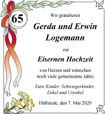 Hochzeitsanzeige von Gerda Logemann von NWZ