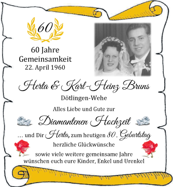 Hochzeitsanzeige von Herta Bruns von NWZ