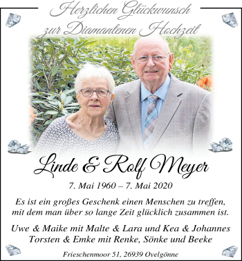Hochzeitsanzeige von Linde Meyer von NWZ