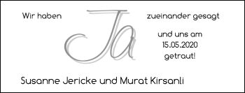 Hochzeitsanzeige von Susanne Jericke von NWZ