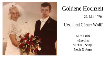 Hochzeitsanzeige von Ursel Wolff von NWZ