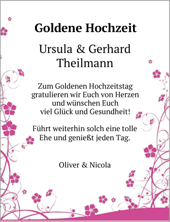 Hochzeitsanzeige von Ursula Theilmann von NWZ