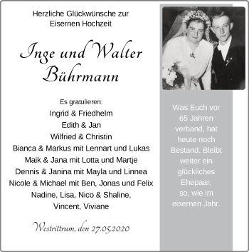 Hochzeitsanzeige von Walter Bührmann von NWZ