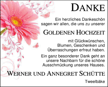 Hochzeitsanzeige von Annegret Schütte von NWZ