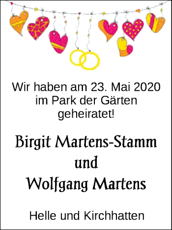 Hochzeitsanzeige von Birgit Martens-Stamm von NWZ