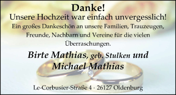 Hochzeitsanzeige von Birte Mathias von NWZ