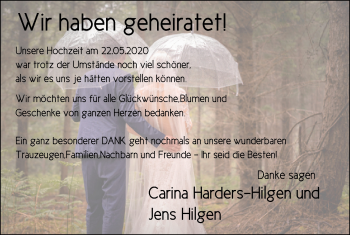 Hochzeitsanzeige von Carina Harders-Hilgen von NWZ