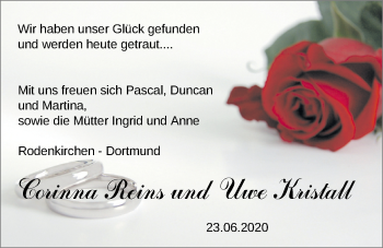 Hochzeitsanzeige von Corinna Reins von NWZ