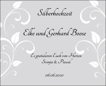 Hochzeitsanzeige von Elke Boose von NWZ