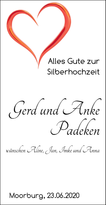 Hochzeitsanzeige von Gerd Padeken von NWZ