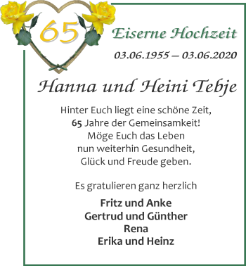 Hochzeitsanzeige von Hanna Tebje von NWZ