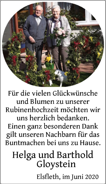 Hochzeitsanzeige von Helga Gloystein von NWZ