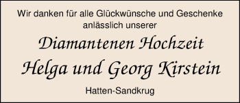 Hochzeitsanzeige von Helga Kirstein von NWZ