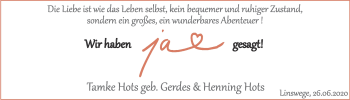 Hochzeitsanzeige von Henning Hots von NWZ