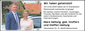 Hochzeitsanzeige von Mara Hellwig von NWZ