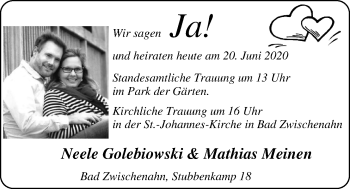 Hochzeitsanzeige von Neele Golebiowski von NWZ