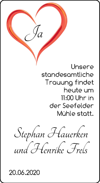 Hochzeitsanzeige von Stephan Hauerken von NWZ