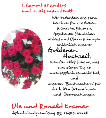 Hochzeitsanzeige von Ute Kramer von NWZ