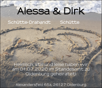 Hochzeitsanzeige von Alessa Schütte-Drabandt von NWZ