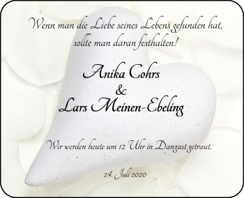 Hochzeitsanzeige von Anika Cohrs von NWZ