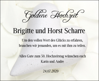 Hochzeitsanzeige von Brigitte Scharre von NWZ