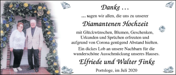 Hochzeitsanzeige von Elfriede Finke von NWZ