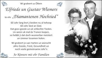 Hochzeitsanzeige von Elfriede Wiemers von NWZ