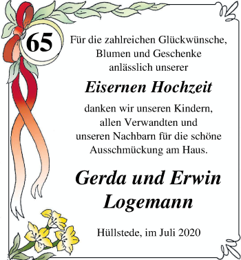 Hochzeitsanzeige von Gerda Logemann von NWZ