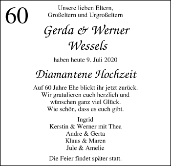 Hochzeitsanzeige von Gerda Wessels von NWZ
