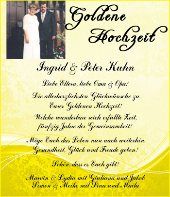 Hochzeitsanzeige von Ingrid Kuhn von NWZ