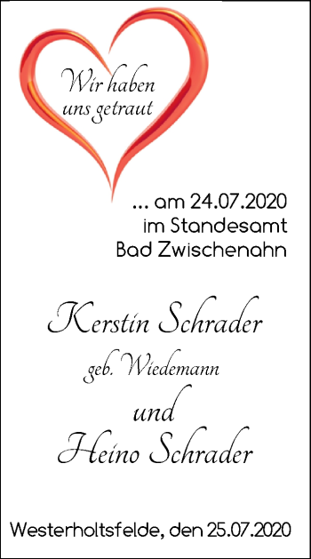 Hochzeitsanzeige von Kerstin Schrader von NWZ