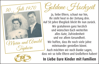 Hochzeitsanzeige von Maria Taphorn von NWZ