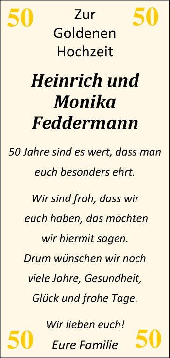 Hochzeitsanzeige von Monika Feddermann von NWZ
