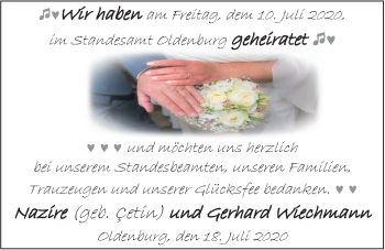 Hochzeitsanzeige von Nazire Wiechmann von NWZ