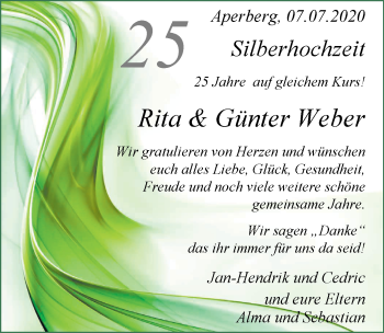 Hochzeitsanzeige von Rita Weber von NWZ