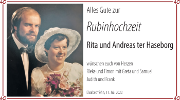 Hochzeitsanzeige von Rita ter Haseborg von NWZ