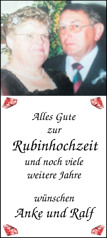 Hochzeitsanzeige von Rubinhochzeit  von NWZ