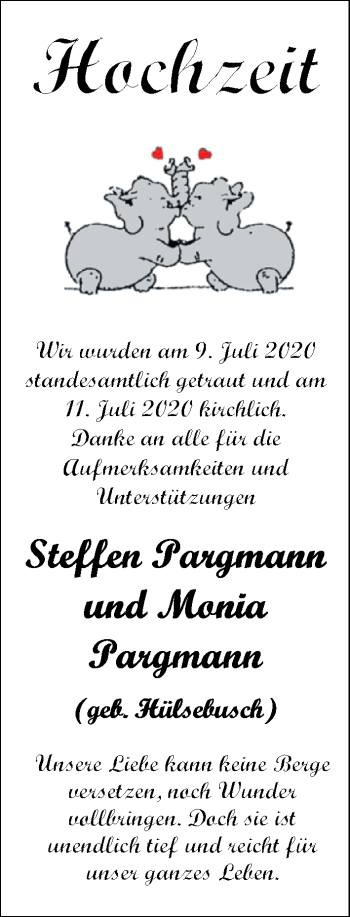 Hochzeitsanzeige von Steffen Pargmann von NWZ