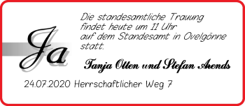 Hochzeitsanzeige von Tanja Otten von NWZ