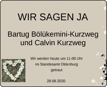 Hochzeitsanzeige von Bartug Bölükemini-Kurzweg von NWZ