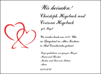 Hochzeitsanzeige von Christoph Hogeback von NWZ